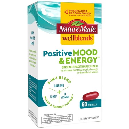 Nature Made Wellblends Positive Mood & Energy 3-in-1 Softgels (60 Count)