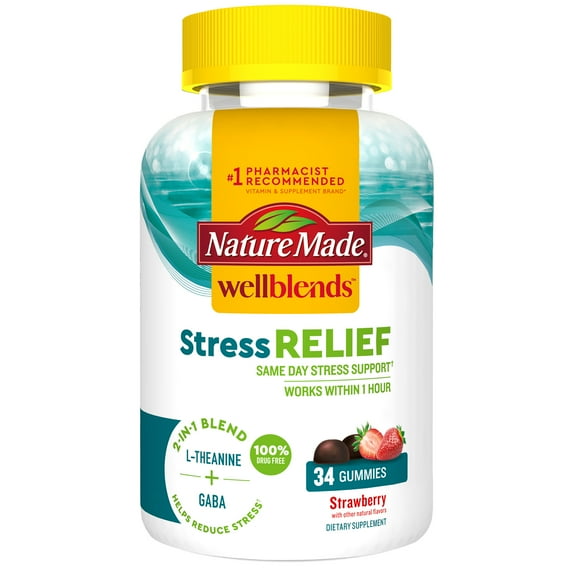 Nature Made Wellblends Stress Relief Gummies, L theanine, GABA, Dietary Supplement, 34 Count