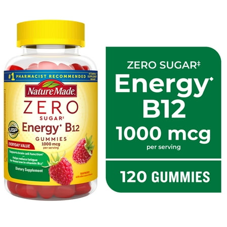 Nature Made Zero Sugar Energy Vitamin B12 Gummies, Sugar Free Gummies, 120 Count