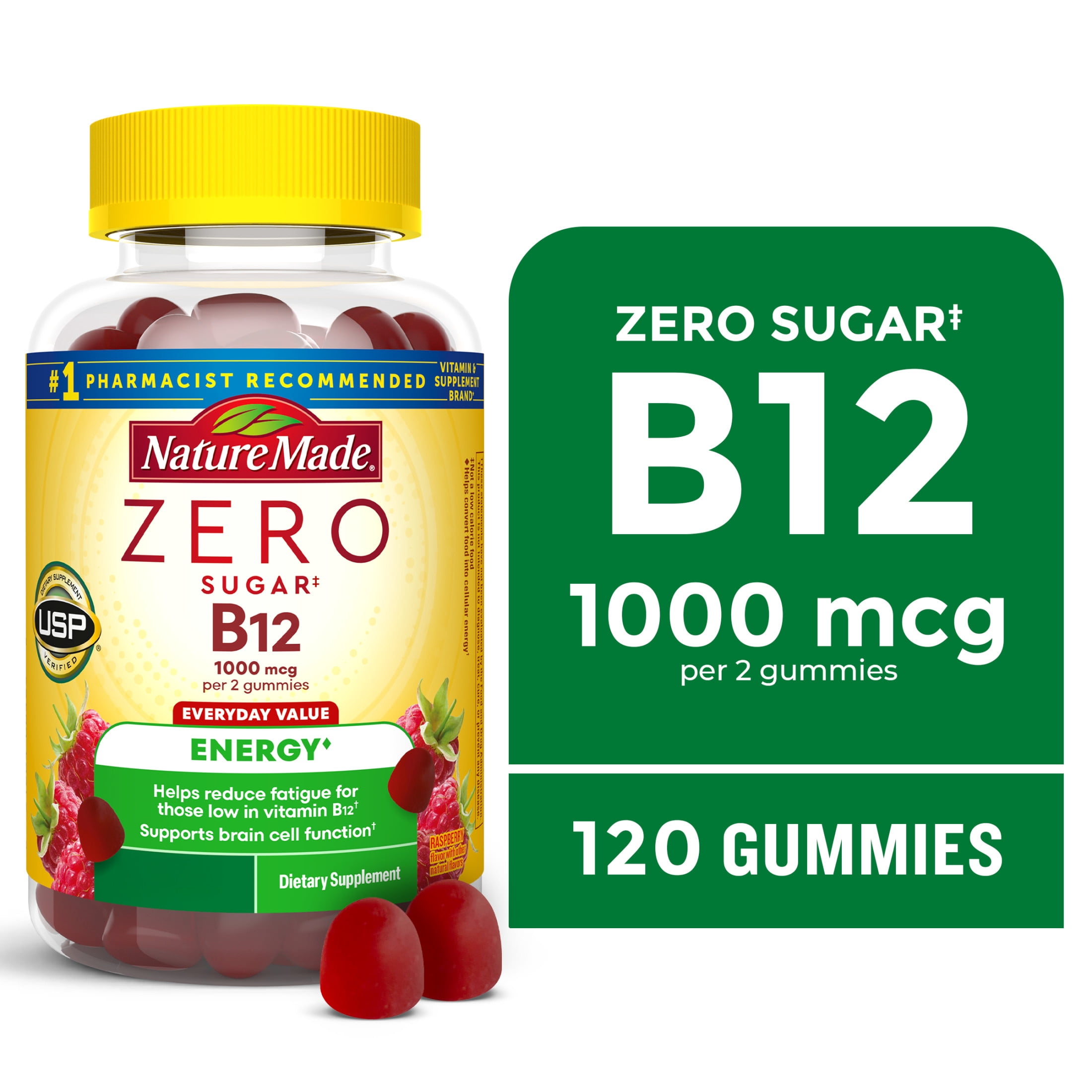 Nature Made Zero Sugar Energy Vitamin B12 Gummies, Sugar Free Gummies, 120 Count
