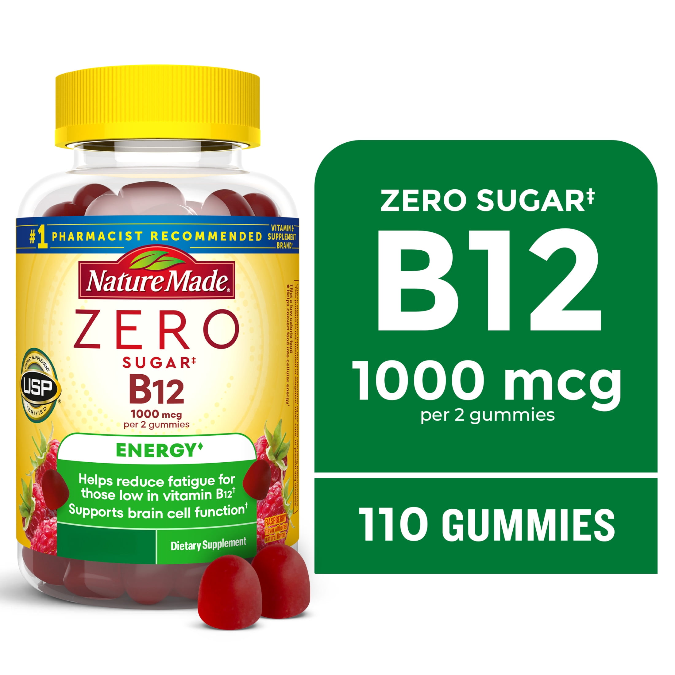 Nature Made Zero Sugar Energy Vitamin B12 Gummies, Brain Support, 110 Count