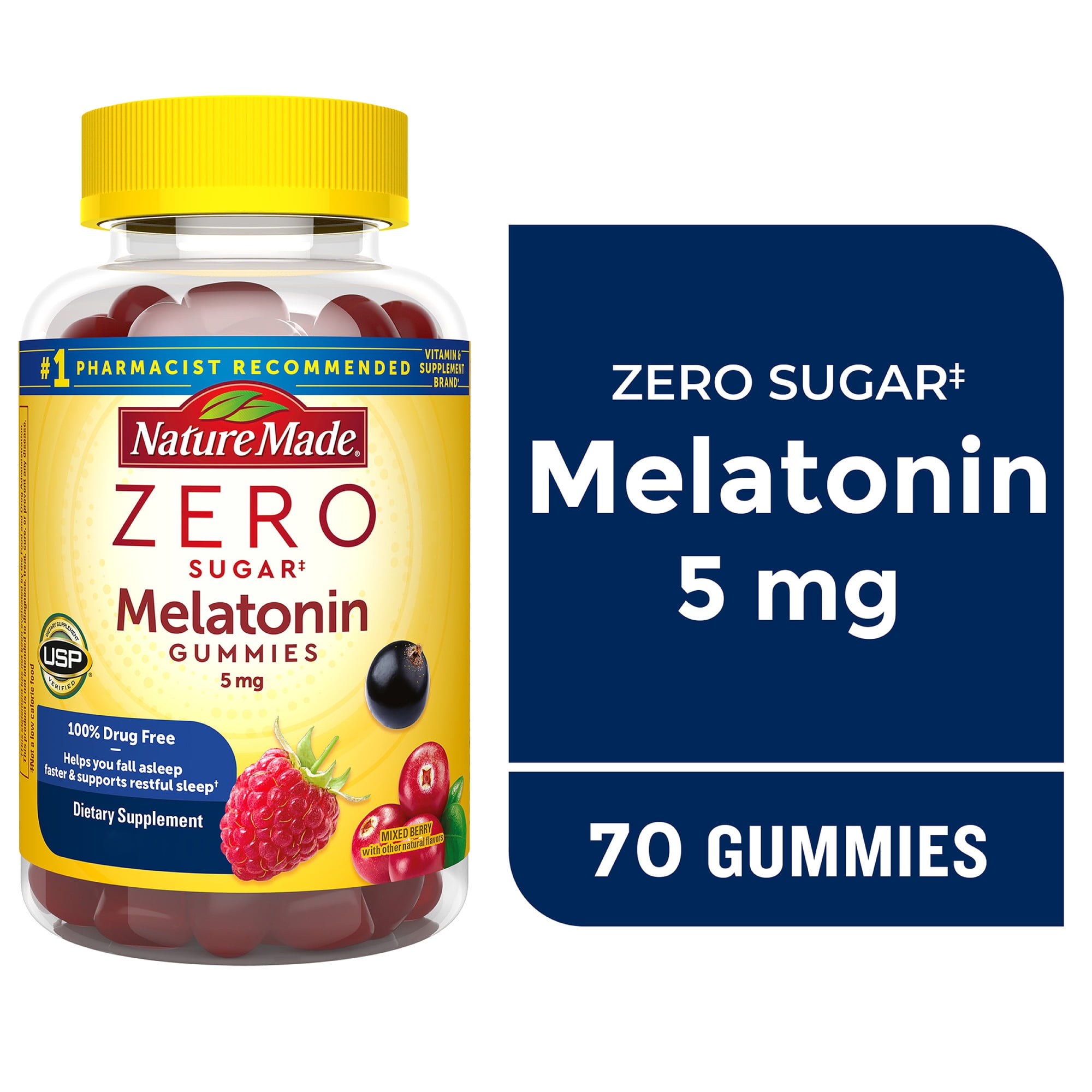 Nature Made Zero Sugar Melatonin 5 mg Gummies, Sugar Free Melatonin Gummies, 70 Count