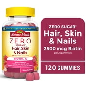 Nature Made Zero Sugar Hair Skin Nails Gummies Dietary Supplement, 120 Gummies