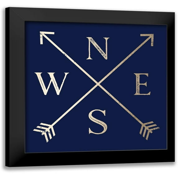Nature Magick 12x12 Black Modern Framed Museum Art Print Titled - Compass Gold on Navy