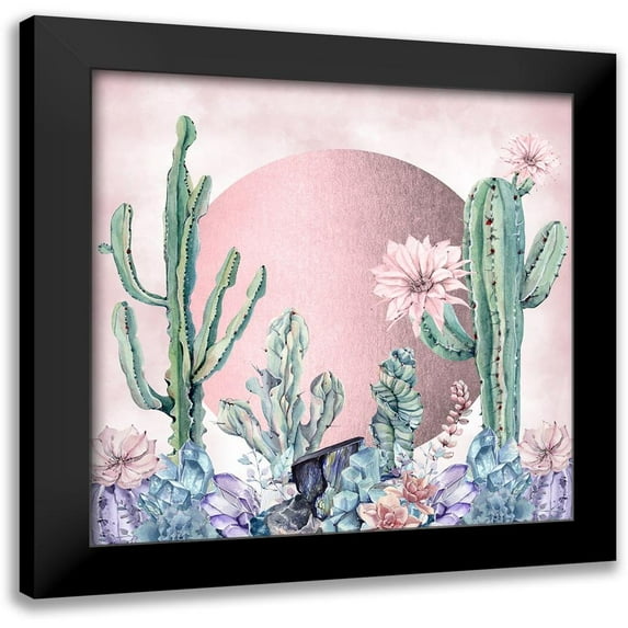Nature Magick 15x15 Black Modern Framed Museum Art Print Titled - Cactuses Gold Desert Morning
