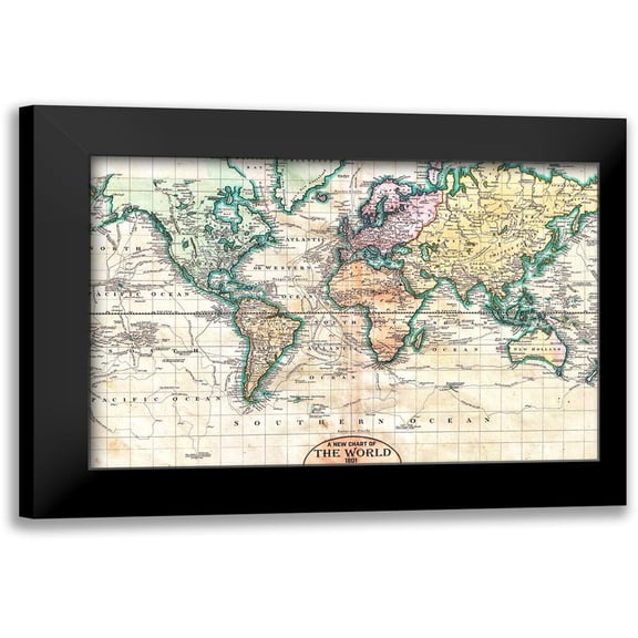 Nature Magick 24x17 Black Modern Framed Museum Art Print Titled - Vintage World Map 1801