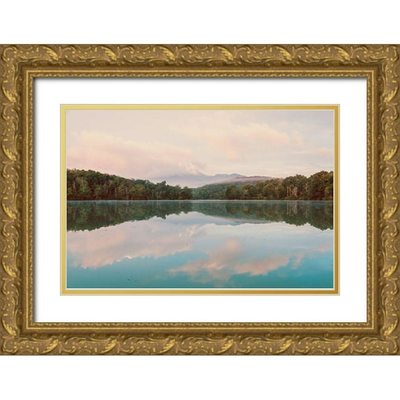 Nature Magick 32x23 Gold Ornate Wood Framed with Double Matting Museum Art Print Titled - Turquoise Lake Summer Mountain Sunrise Pastel Sky