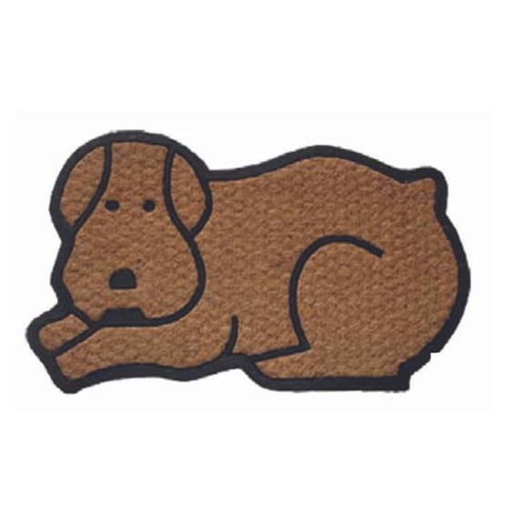 Geo Crafts G115 18 x 30 in. Coir Tuffcor Dog Shaped Welcome Doormat, Beige - Rubber & Coir