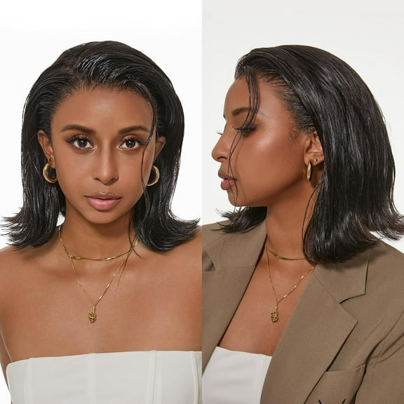 LUVME Nature Max Silky Blunt Cut 10" Bob Glueless Ear-to-ear 13x4 HD Lace Front Wig Pre-Cut Lace Flexi-Fit Drawstring Cap