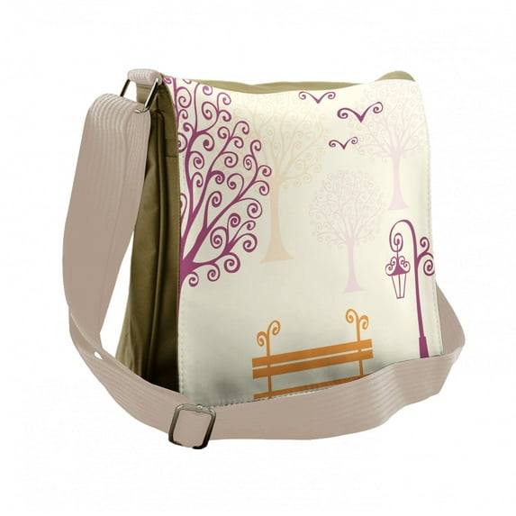 Nature Messenger Bag, Park Bench Pastel Color, Unisex Cross-body, by Ambesonne