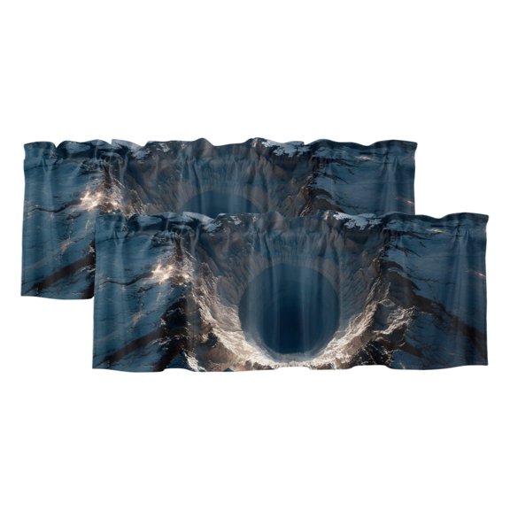 Nature Meteorite Crater 2 Panels Kitchen Valance, Modern Aerial View Blue Earth Surface Curtains Valances for Small Windows Rod Pocket Window Treatments for Living Room Bedroom 42"W x 12"L