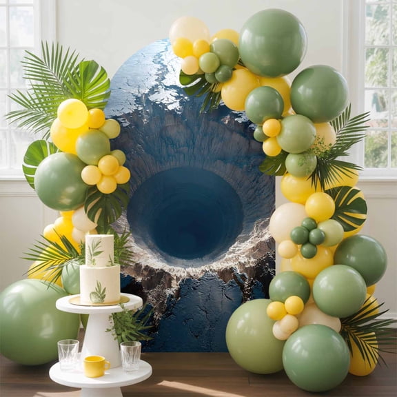 Nature Meteorite Crater Arch Backdrop Cover, 4FT, Modern Aerial View Blue Earth Surface Spandex Arch Covers Double-Sided Backdrop for Wedding Birthday Party Photo Background Decoration