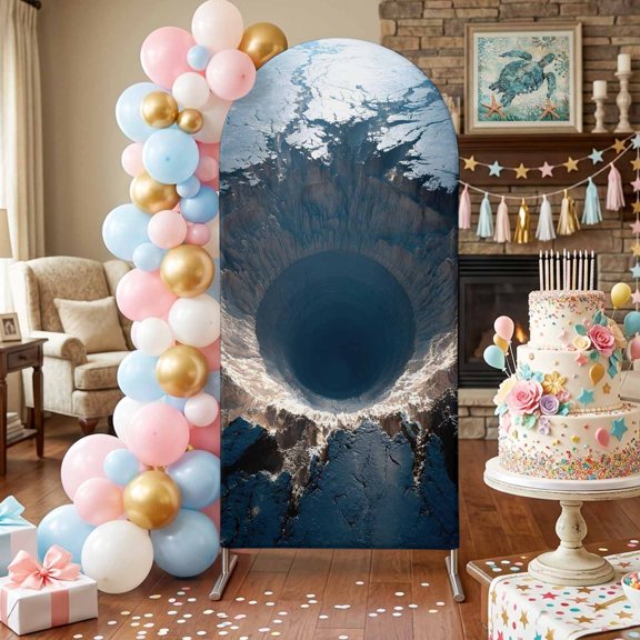 Nature Meteorite Crater Arch Backdrop Covers 4 FT, Modern Aerial View Blue Earth Surface Stretchy Fitted Arched Stand Covers Party Arch Stand Cover Photo Booth for Wedding Birthday Decor