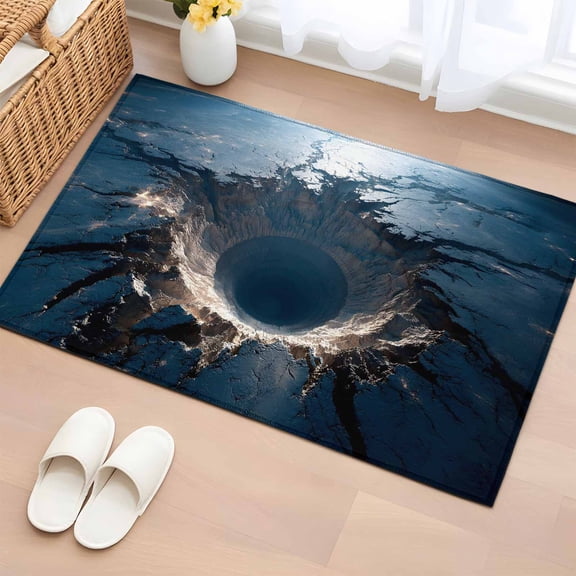 Nature Meteorite Crater Entryway Rug 2'x3' Modern Aerial View Blue Earth Surface Small Area Rug Non-Slip Front Door Mat Washable Floor Carpet for Indoor Entrance Kitchen Bathroom