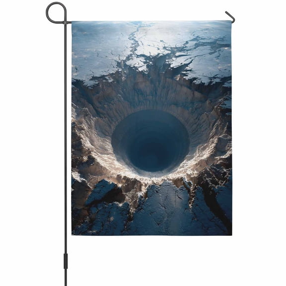 Nature Meteorite Crater Garden Flags For Outdoor, Modern Aerial View Blue Earth Surface Small Double Side Yard Flags Weather Proof Garden Decor for Lawn Outside Holiday 12 x 18 Inches