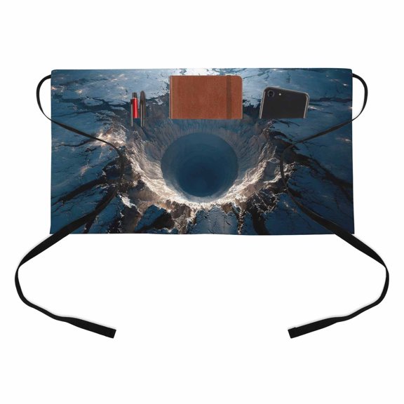 Nature Meteorite Crater Kitchen Restaurant Half Waist Apron, Modern Aerial View Blue Earth Surface Server Short Apron with 3 Pockets Waterproof Oil Waist Aprons for Women Waitress Waiter