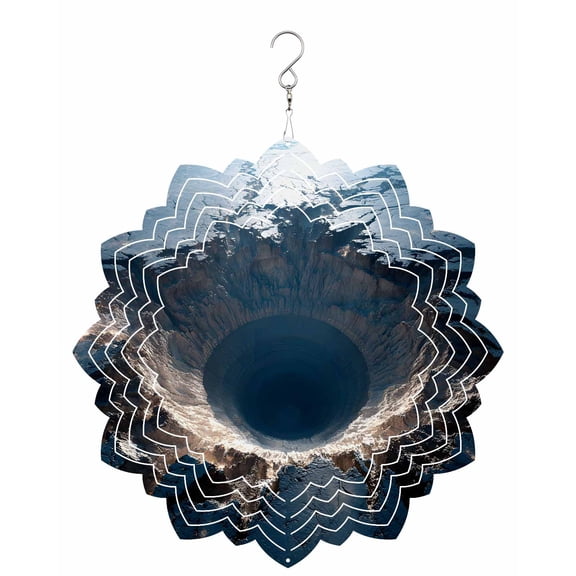 Nature Meteorite Crater Wind Spinner for Garden Yard 8In, Modern Aerial View Blue Earth Surface 3D Stainless Steel Kinetic Hanging Wind Spinners Rustproof Outdoor Decor for Lawn Patio Home