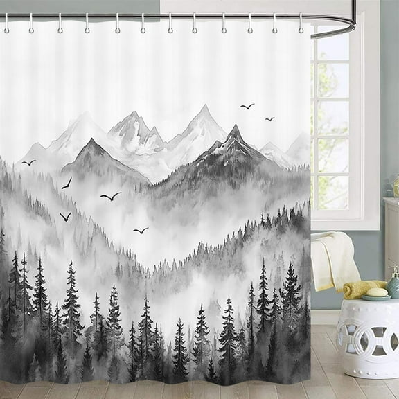 Nature Misty Forest Shower Curtain, Nature Shower Curtains for Bathroom, Rustic Woodland Pine Tree Landscape Shower Curtain Men Bath Decor, Waterproof Polyester Fabric with Hooks 70x70in, Multi5
