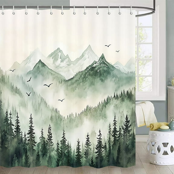 Nature Misty Forest Shower Curtain, Nature Shower Curtains for Bathroom, Rustic Woodland Pine Tree Landscape Shower Curtain Men Bath Decor, Waterproof Polyester Fabric with Hooks 70x70in, Multi6