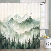 Nature Misty Forest Shower Curtain, Nature Shower Curtains for Bathroom, Rustic Woodland Pine Tree Landscape Shower Curtain Men Bath Decor, Waterproof Polyester Fabric with Hooks 70x70in, Multi6