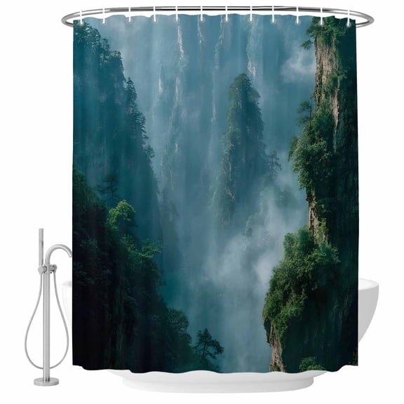 Nature Misty Mountains Shower Curtain Set - Extra Long 72" x 96" Washable Bathtub Curtain with 12 Hooks, Forest Rustic Foggy Peak Waterproof Fabric Stall Shower Curtains for Bathroom/Bathtub Décor