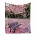 thumbnail image 1 of Nature Modern Home Soft Flannel Fleece Throw Blanket, Bench Under Cherry Tree Cherries Blooms Spring Park View, Cozy Plush for Indoor and Outdoor Use, 50" x 60", Pink Purple and Green, by Ambesonne, 1 of 6
