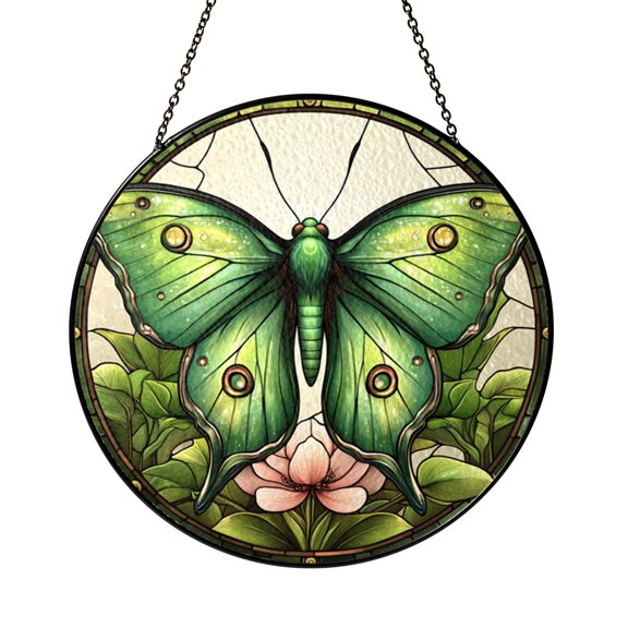 Nature Moth Illustration in Stained Glass Style – Decorative Window Hanging