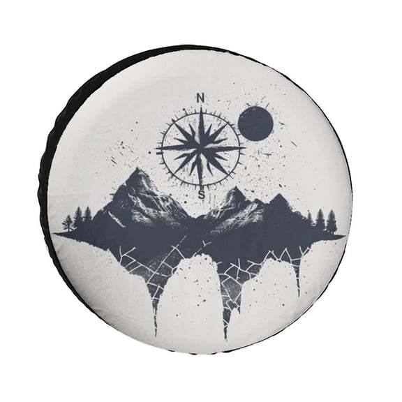 Nature Mountain Compass Heavy Duty Spare Tire Cover Mountain & Compass Pattern Camping Wheel Protectors Tyre Covers Weatherproof Wheel Covers for Camper Trailer Truck SUV Universal 12 Inch