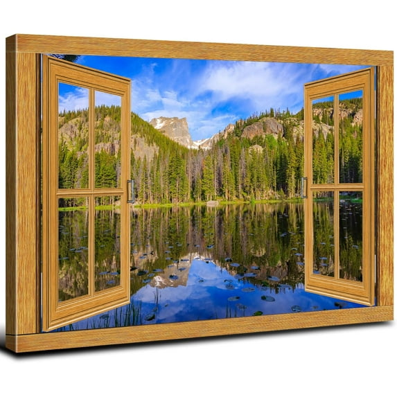 Nature Mountain Forest Scenery Canvas Wall Art National Park Nymph Lake Wall Decor for Living Room Vintage Bedroom Pictures Window Frame American Wilderness Scenic Poster Artwork Home Decoration12x16"