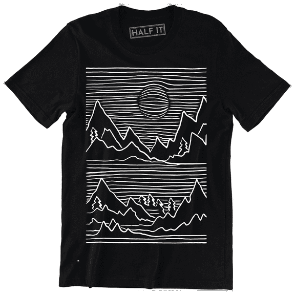 Nature Mountain Lake Day Night Abstract Printed Design Men's T-Shirt