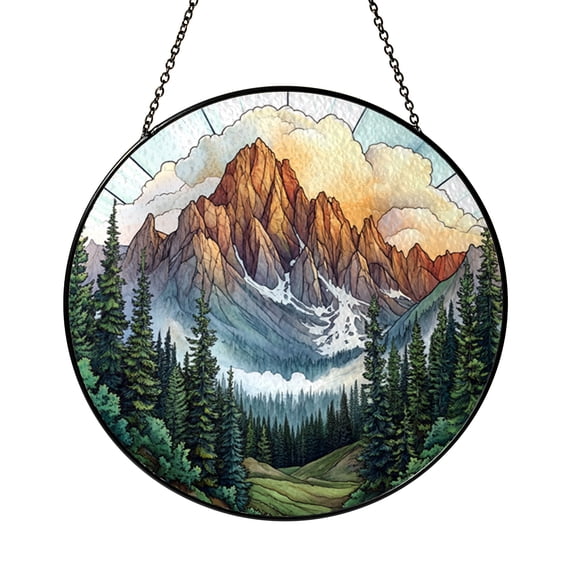 Nature Mountain Landscape Stained Glass – Decorative Window Art Panel