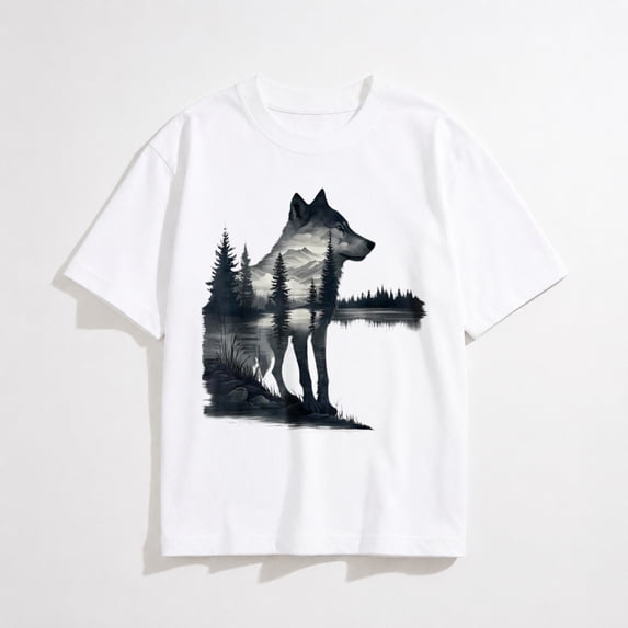Nature Mountains Adventure Wolf Outdoor Wildlife Forest T-Shirt