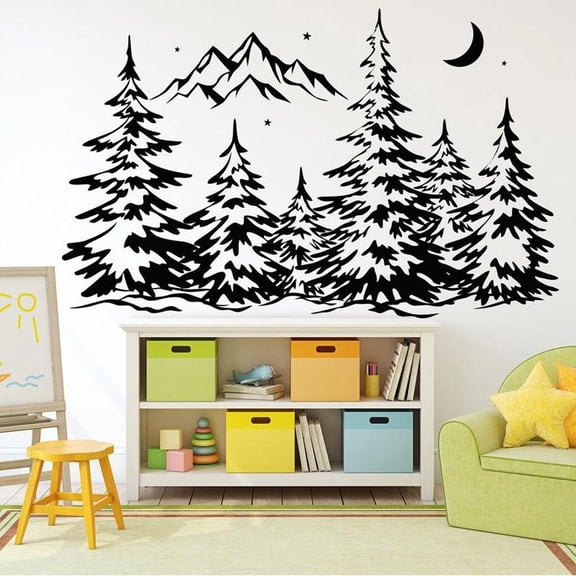 Nature Mountains Pine Trees Wall Sticker Vinyl Home Decor For Living Room Bedroom Forest Landscape Decals Removable Mural 91x57cm