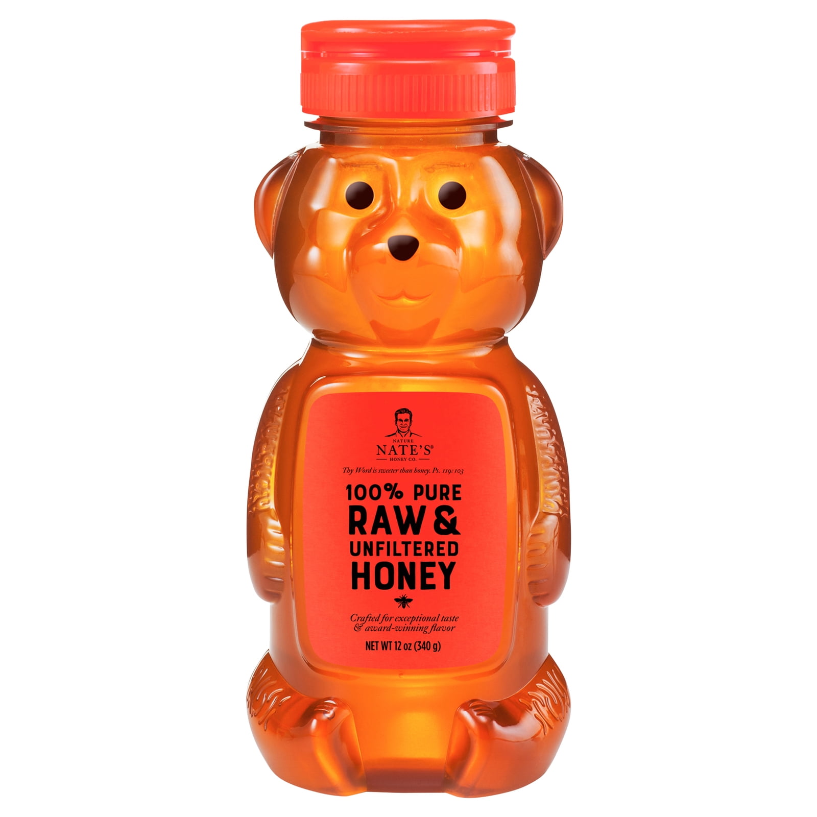 (6 pack) Nate's Honey: 100% Pure, Raw and Unfiltered Honey - 12 fl oz Bottle