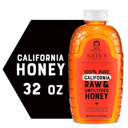 Nate's California Honey: 100% Pure, Raw and Unfiltered Honey - 32 fl oz Gluten-Free Honey