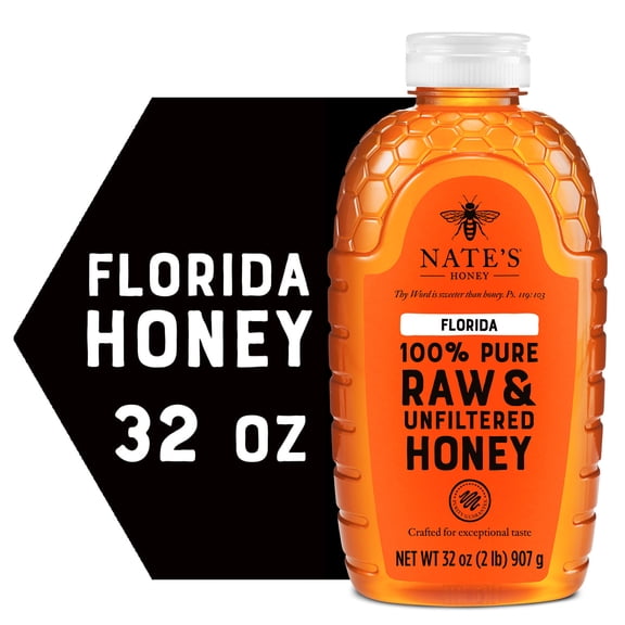 Nate's Florida Honey: 100% Pure, Raw and Unfiltered Honey - 32 fl oz Bottle