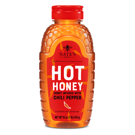 Nate's Hot Honey: 100% Pure Honey & Habanero Chili Pepper Flakes, 16 fl oz Gluten-Free Honey