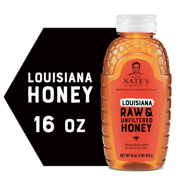 Nate's Louisiana Honey: 100% Pure, Raw and Unfiltered Honey - 16 fl oz Gluten-Free Honey