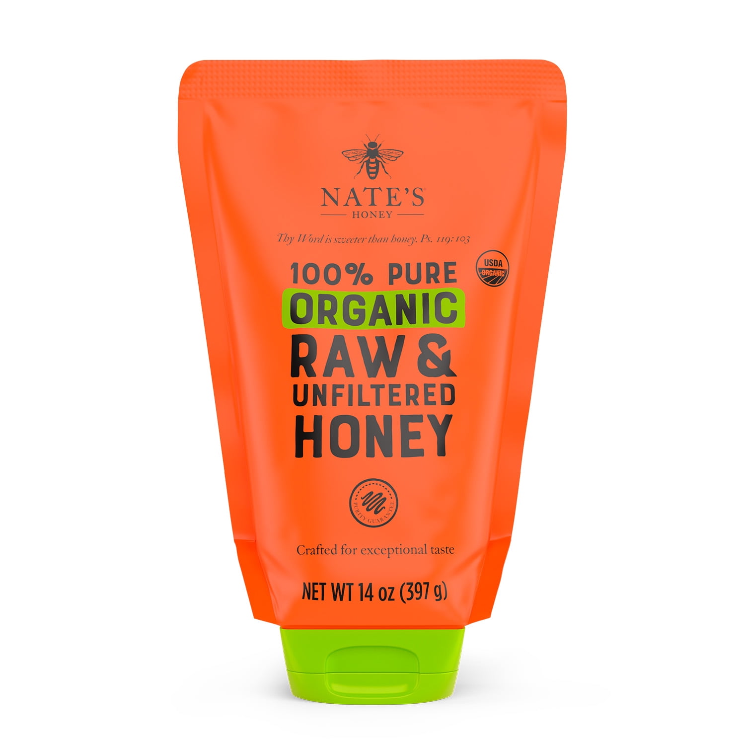 Nate's Organic Honey: 100% Pure, Raw, and Unfiltered Honey Pouch, 14 fl oz Pouch