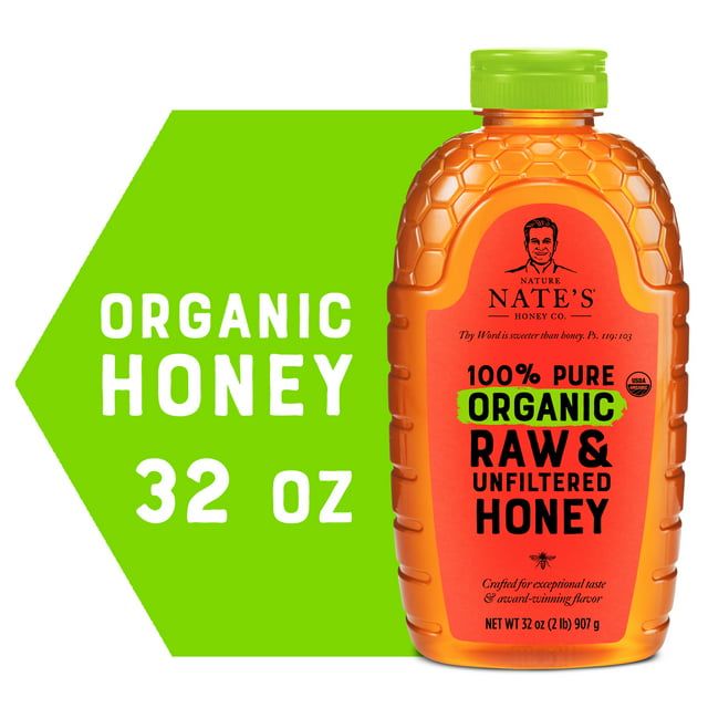 Nature Nate's Organic Honey: 100% Pure, Raw & Unfiltered Honey - 32 fl oz Gluten-Free Honey