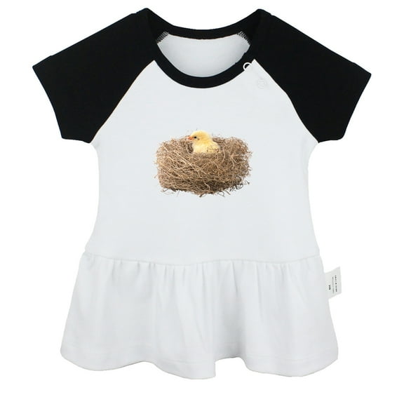 Nature Nest Pattern Dresses For Baby, Newborn Babies Skirts, Infant Princess Dress, 0-24M Kids Graphic Clothes (Black Raglan Dresses, 0-6 Months)