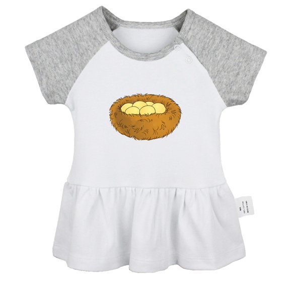 Nature Nest Pattern Dresses For Baby, Newborn Babies Skirts, Infant Princess Dress, 0-24M Kids Graphic Clothes (Gray Raglan Dresses, 12-18 Months)