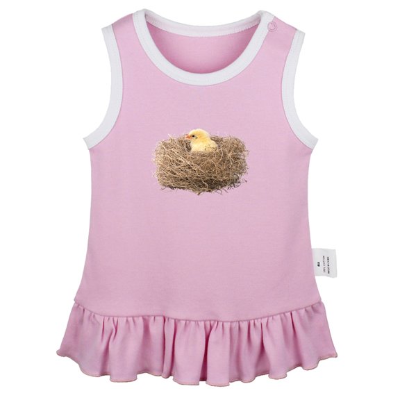Nature Nest Pattern Dresses For Baby, Newborn Babies Skirts, Infant Princess Dress, 0-24M Kids Graphic Clothes (Pink Sleeveless Dresses, 0-6 Months)