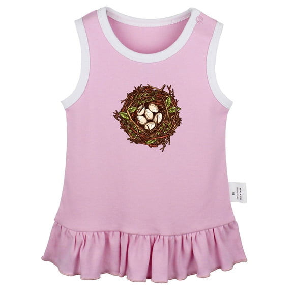 Nature Nest Pattern Dresses For Baby, Newborn Babies Skirts, Infant Princess Dress, 0-24M Kids Graphic Clothes (Pink Sleeveless Dresses, 18-24 Months)
