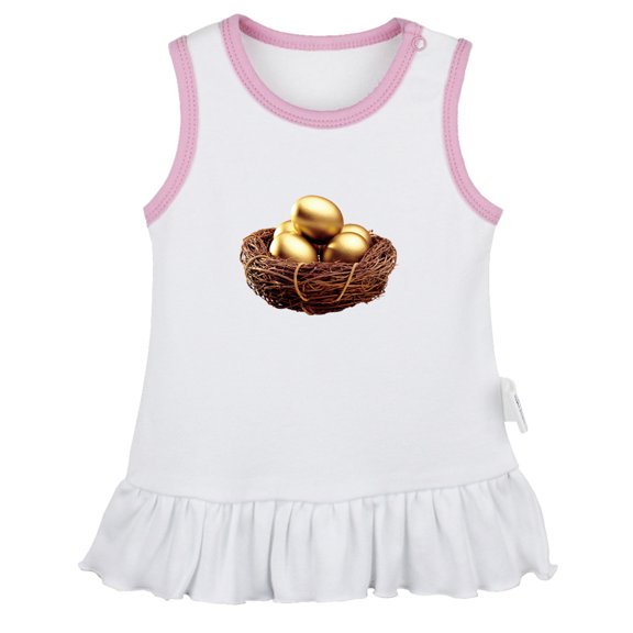 Nature Nest Pattern Dresses For Baby, Newborn Babies Skirts, Infant Princess Dress, 0-24M Kids Graphic Clothes (White Sleeveless Dresses, 0-6 Months)