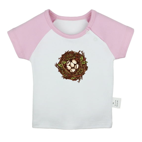 Nature Nest Pattern T shirt For Baby, Newborn Babies T-shirts, Infant Tops, 0-24M Kids Graphic Tees Clothing (Short Pink Raglan T-shirt, 6-12 Months)