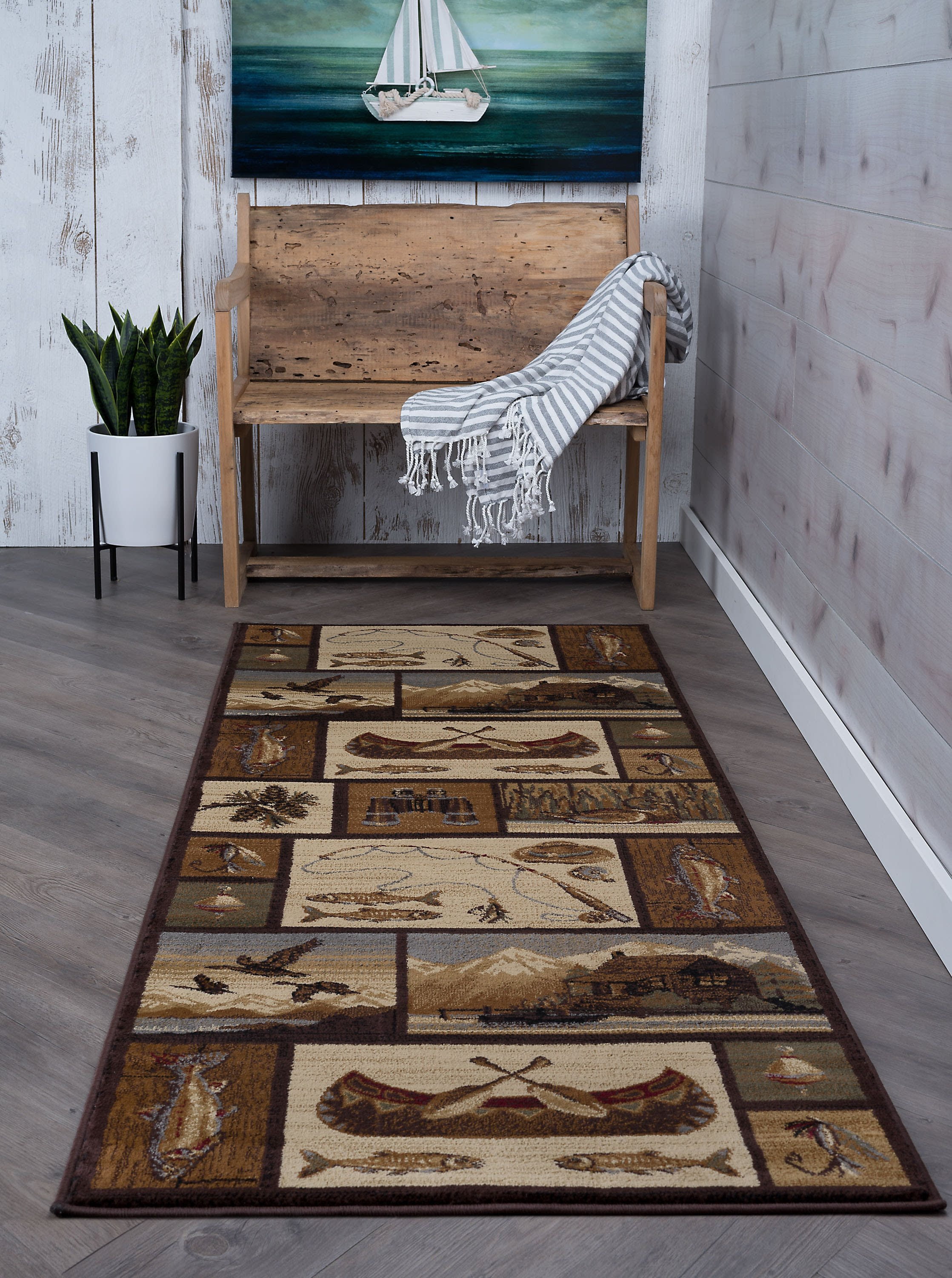 Nature Novelty 2.7' x 7' Brown and Beige Polypropylene Indoor Area Rug