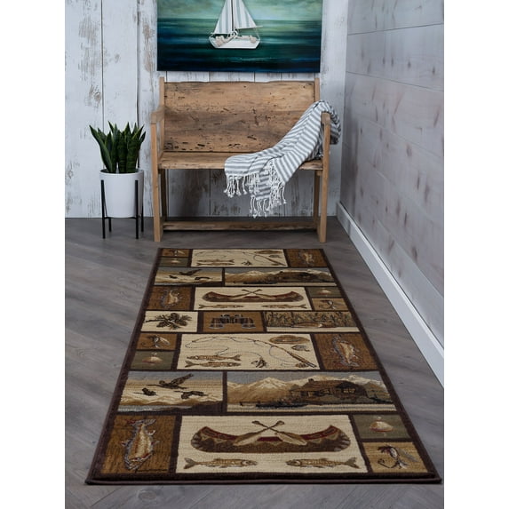 Nature Novelty 2.7' x 7' Brown and Beige Polypropylene Indoor Area Rug