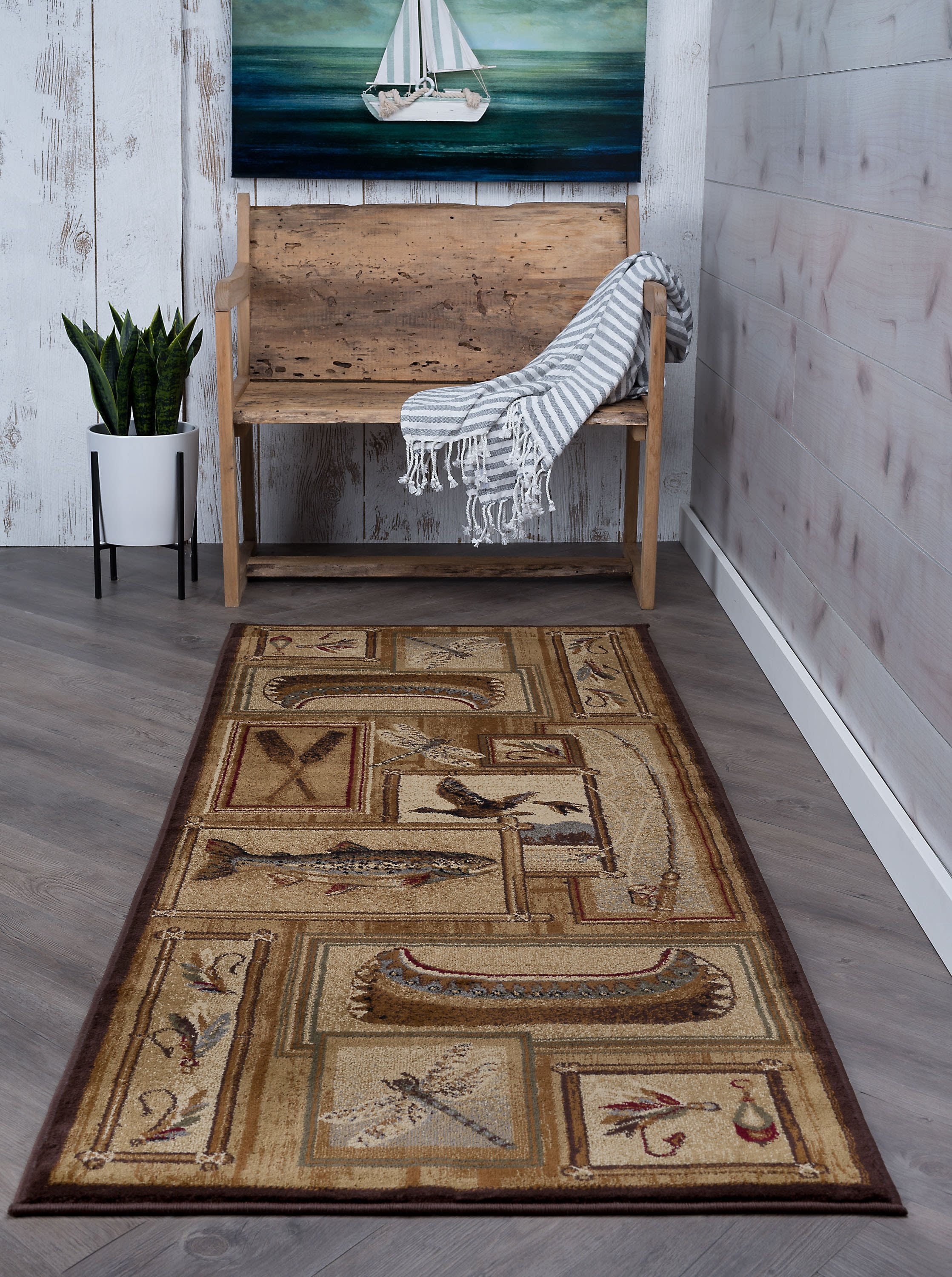 Nature Novelty 2.7' x 7' Ivory and Crimson Polypropylene Indoor Area Rug