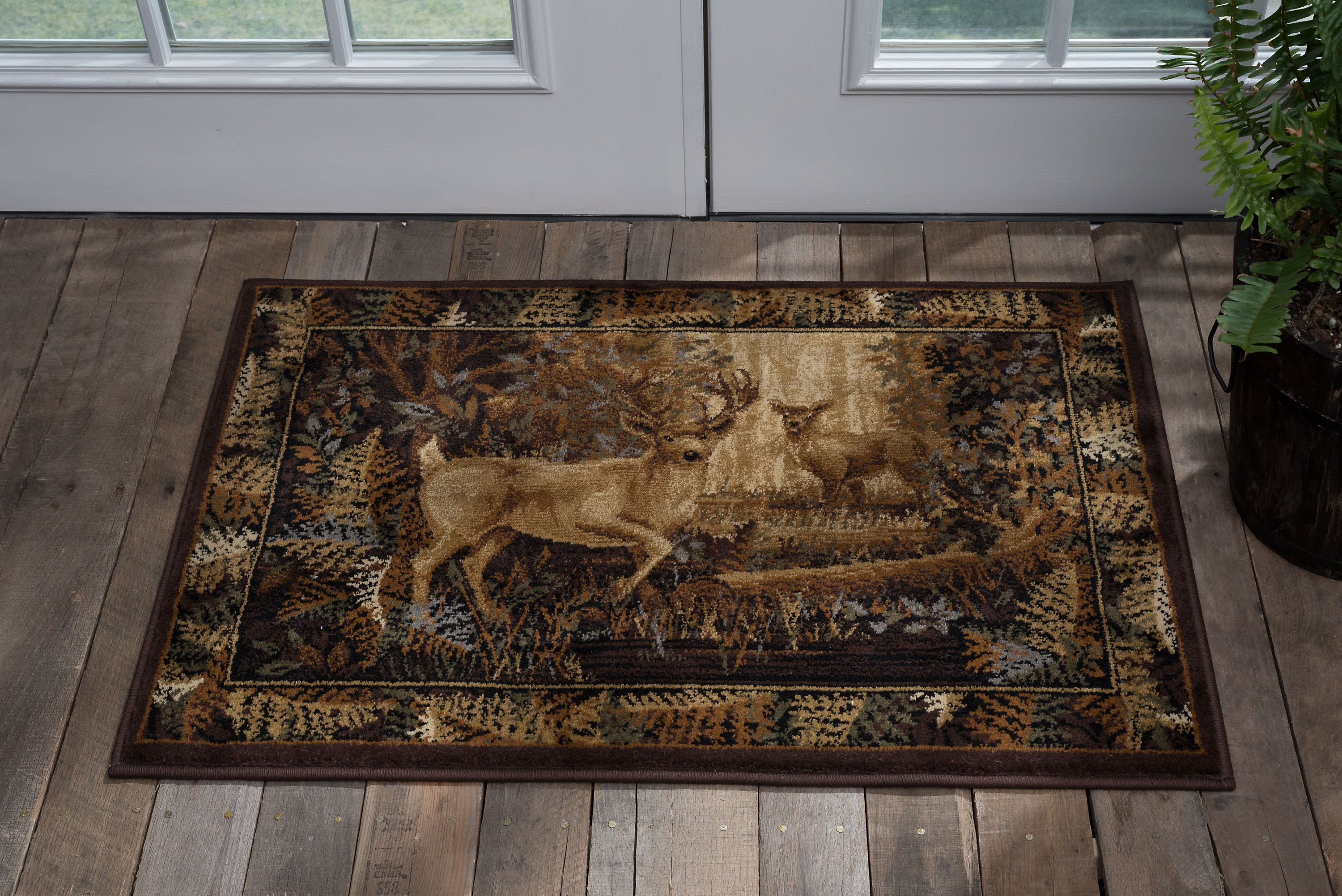 Novelty Lodge 2'x3' Rectangle Beige and Blue Polypropylene Indoor Area Rug